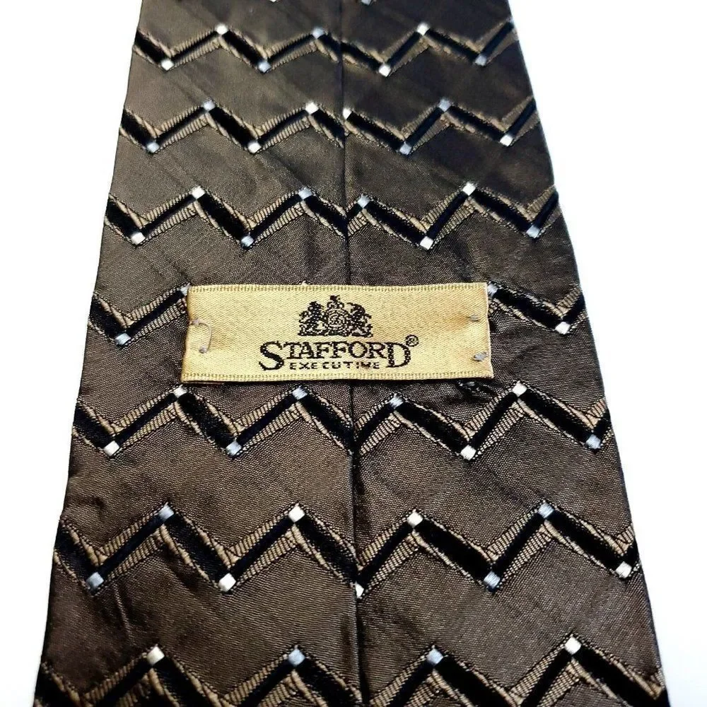 Stafford Executive Brown Beige Black Woven‎ Geometric Short Silk Tie
